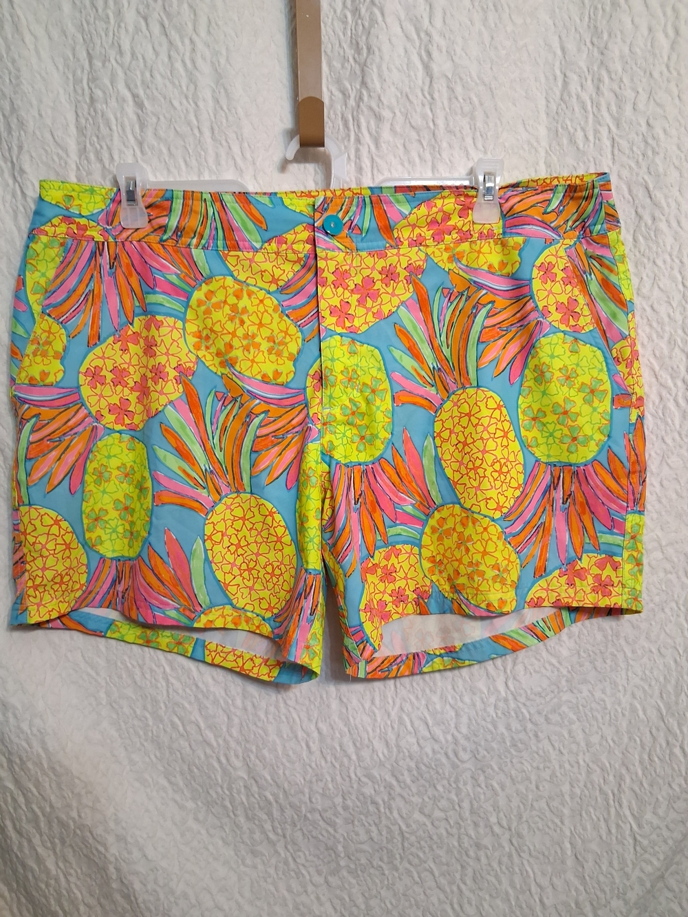 chubbies Tropical Pineapple Bermuda Swim Shorts - Turquoise, Yellow & Pink